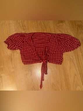 Red Plaid Off-Shoulder Tie Crop Top